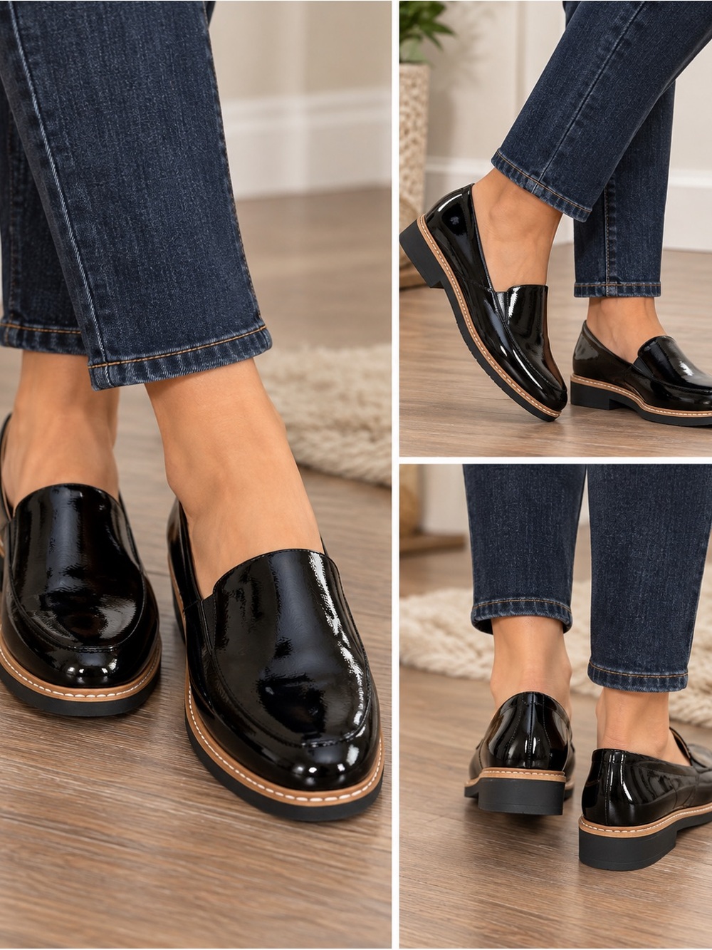 Naturalizer Cabaret Lug Sole Loafers Black Patent Leather